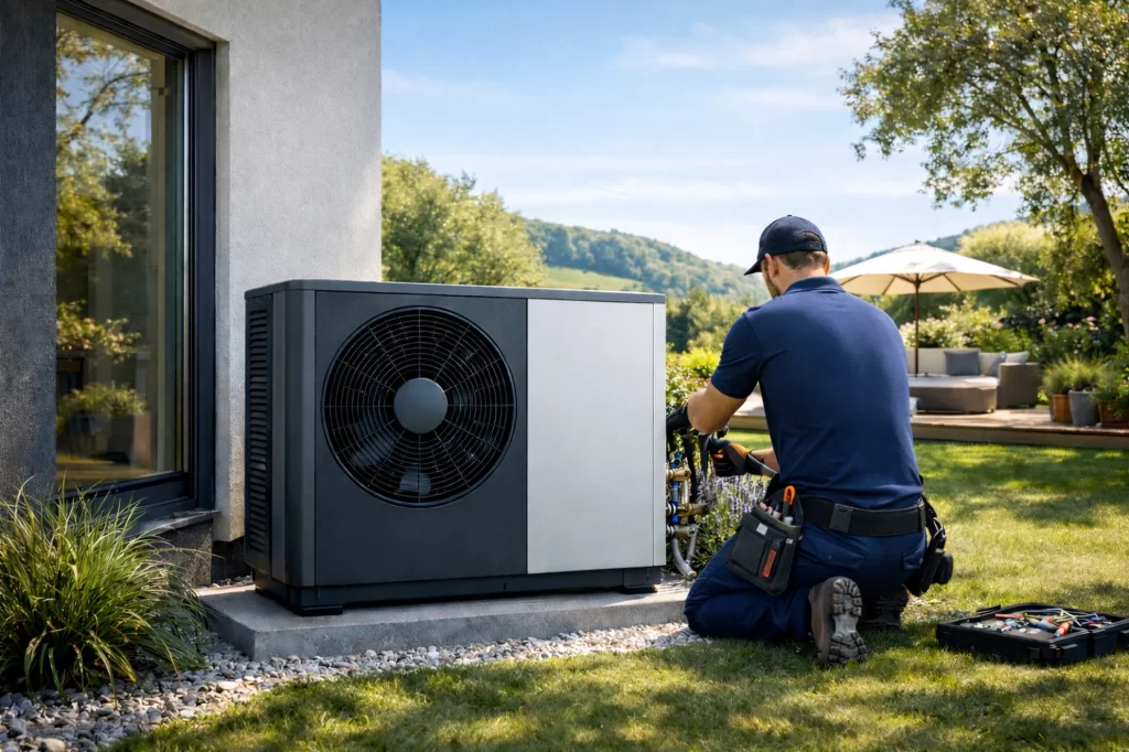 an engineer repairing a ventilation